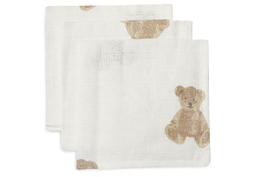 MONDDOEK, 31x31cm, Teddy Bear, bruin/ecru, all over teddybeer print, tetra, 3 stuk(s), 2022