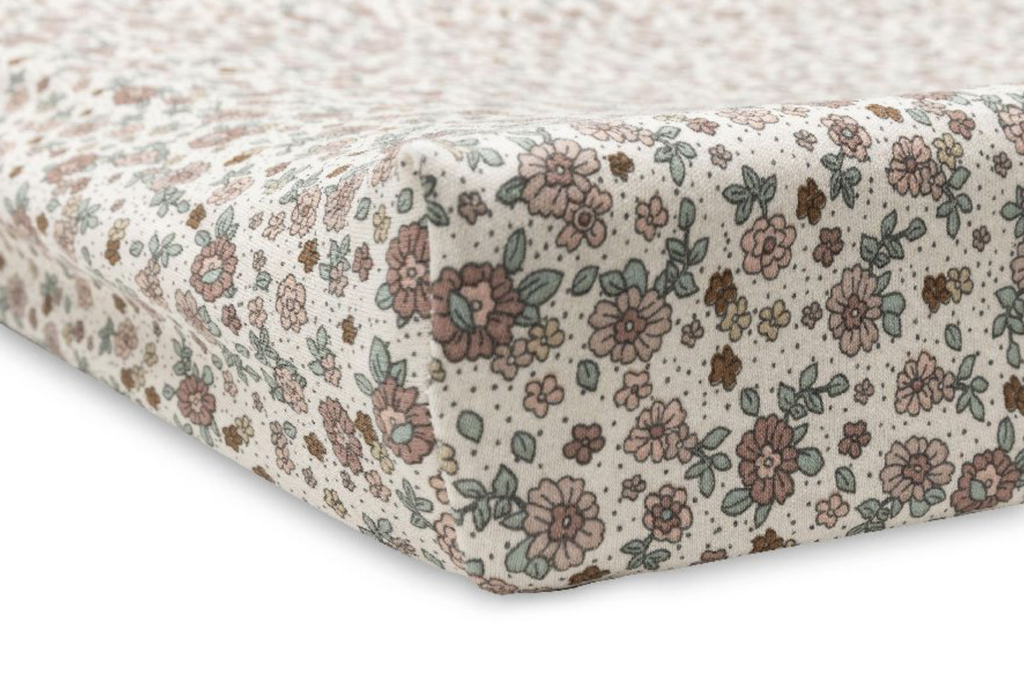 WASKUSSEN HOES, Retro Flowers, roze/groen/ecru, all over bloemen print, jersey, 50x70cm, 2023-2024