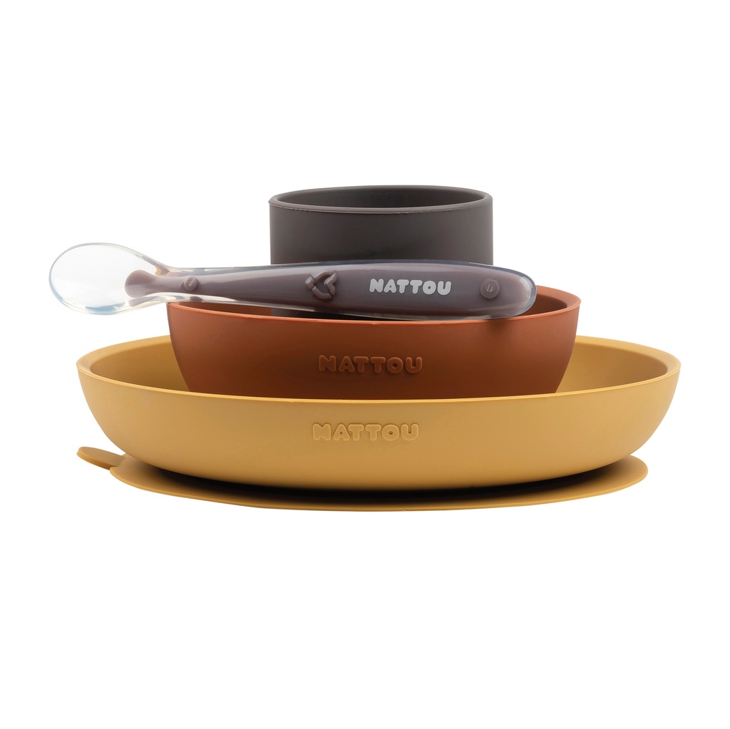 Nattou | Eetset Siliconen Curry/Terracotta 4-delig