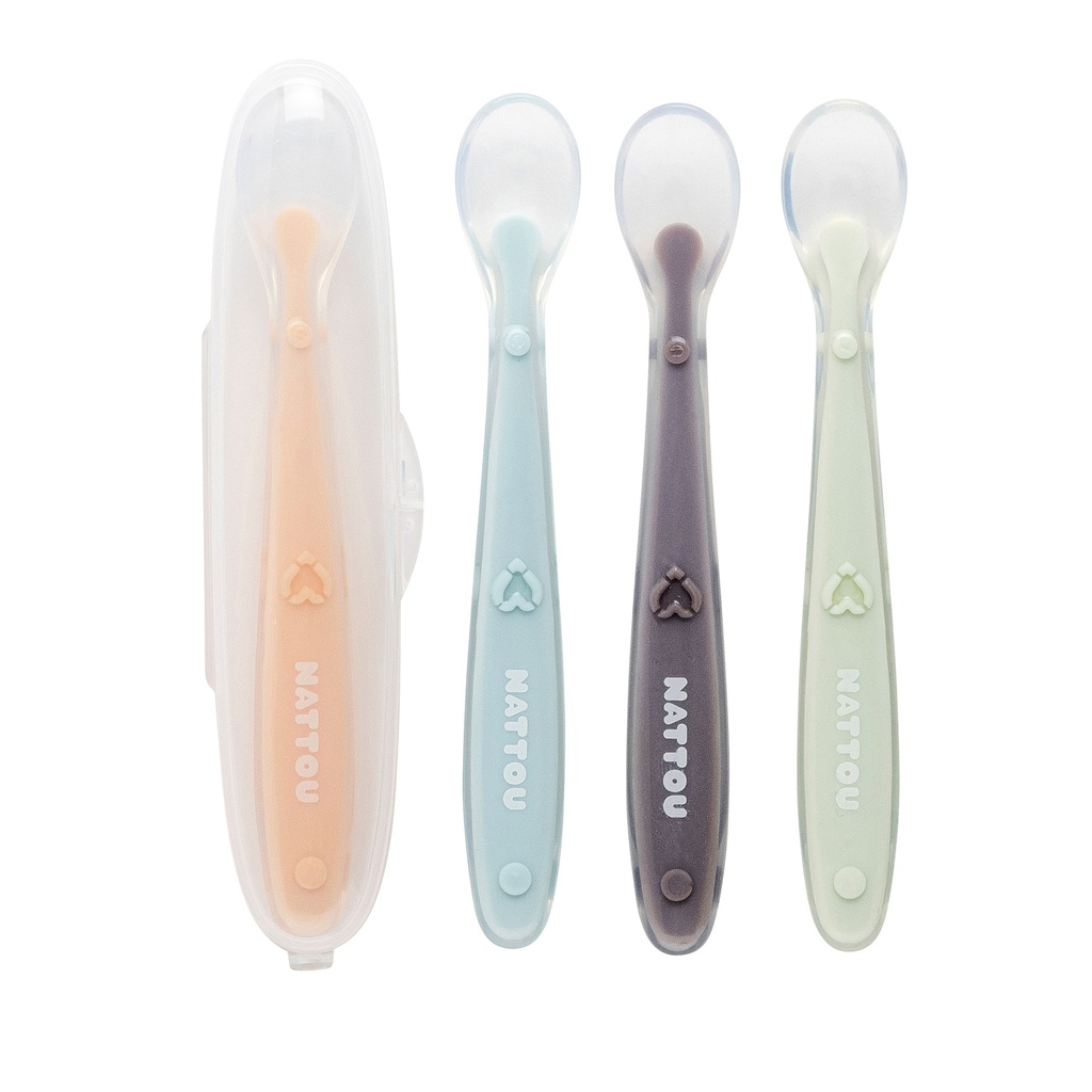 Nattou | Lepel Siliconen Geel/Groen/Blauw/Paars 4-delig 