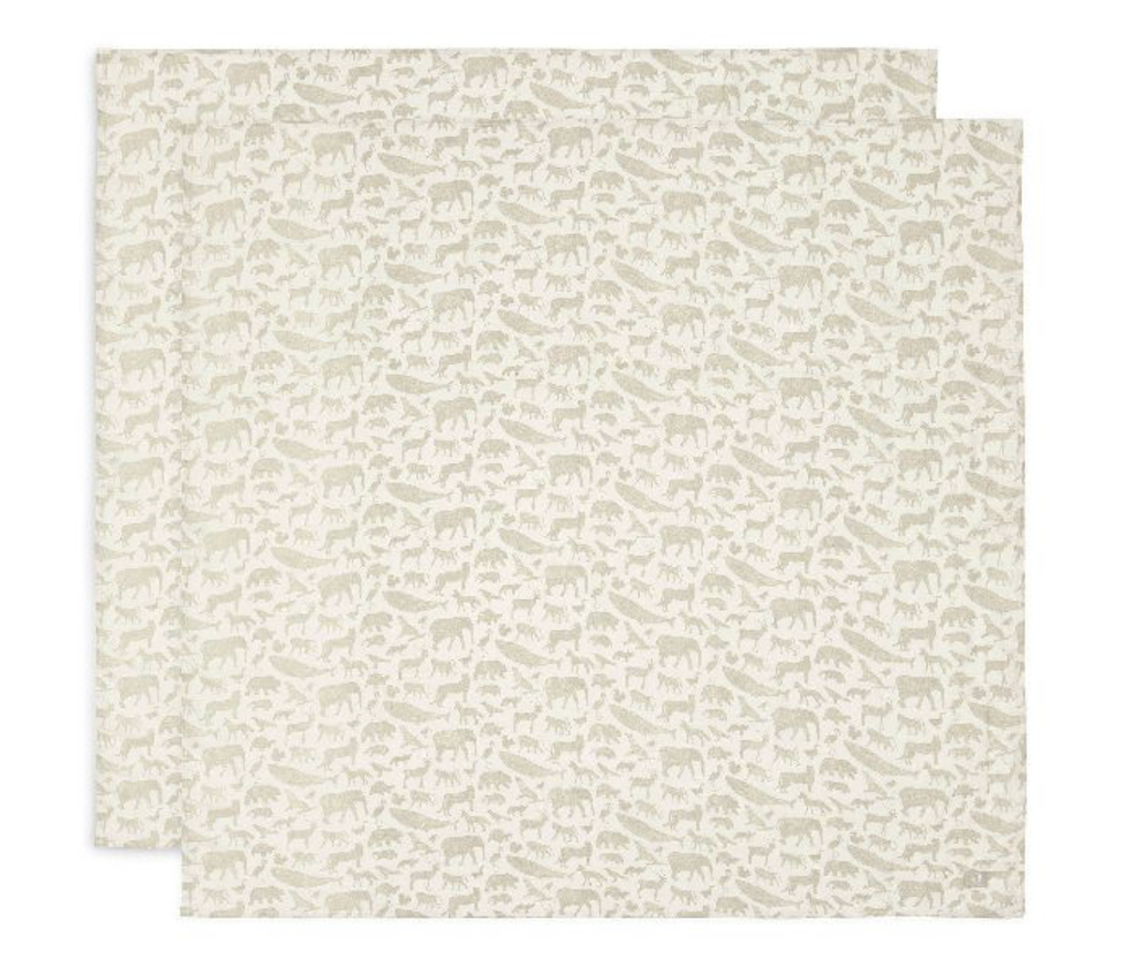 Jollein | Tetra Doek Animals Olive Green Deken/Wikkeldeken 115x115cm 2-pack