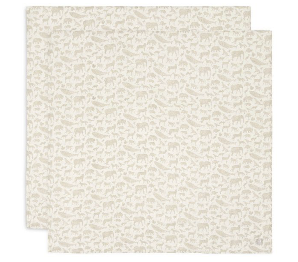 Jollein | Tetra Doek Animals Nougat Large Ecru115x115cm 2-pack 