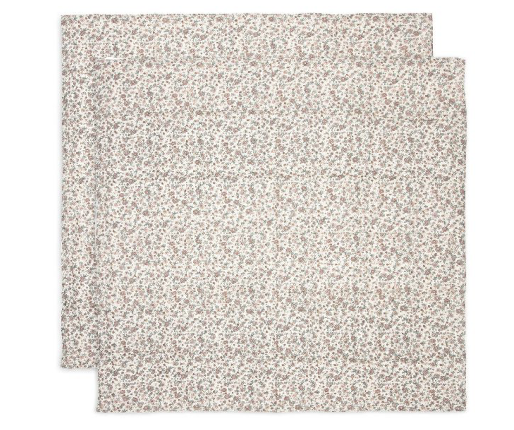 Jollein Tetra Doek Retro Flowers Roze/Groen/Ecru 115x115cm 2-pack