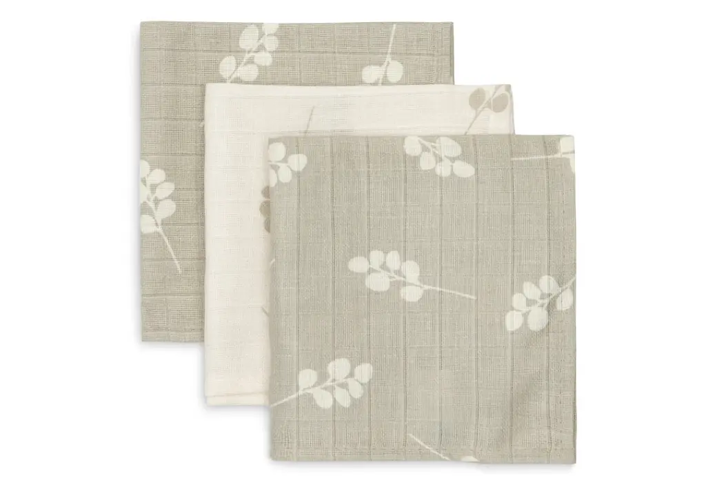 Jollein | Monddoek Twig Olive Green All over Takjes Tetra 3-pack 31x31cm