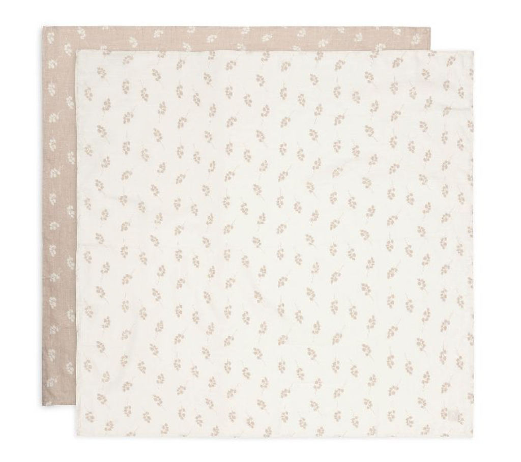 TETRA DOEK, 115x115cm, Small, Twig wild rose, roze/ecru, all over print takjes, deken/wikkeldeken, 2 stuks
