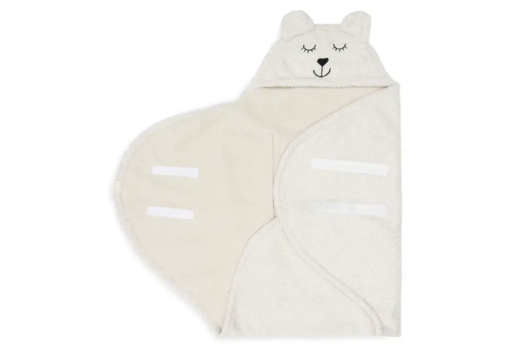 Jollein | Wikkeldeken Bear Oatmeal Teddy/Coral Fleece Gordeluitsparing Velcro Kap Voorgevormd 100x105cm