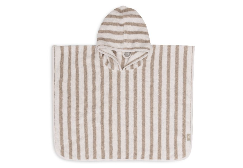 PONCHO, M80-104, badcape, Stripe Terry olive green, boys/girls, all over strepen print, badstof, met kap, VJ2024