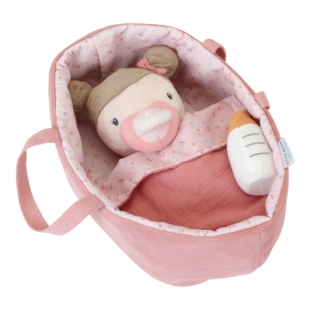 PLUCHE KNUFFEL, H30 cm, Babypop Rosa, roze, babypop, textiel, 12M+, met draagmand/slaapzak/flesje/fopspeen/deken