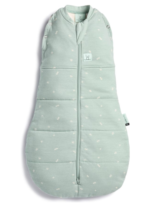 SLAAPZAK, 80cm, ZM, 2.5TOG, sage, groen, Cocoon Swaddle Bag, Warm Pouch, aop bladeren, bio katoen, 2023