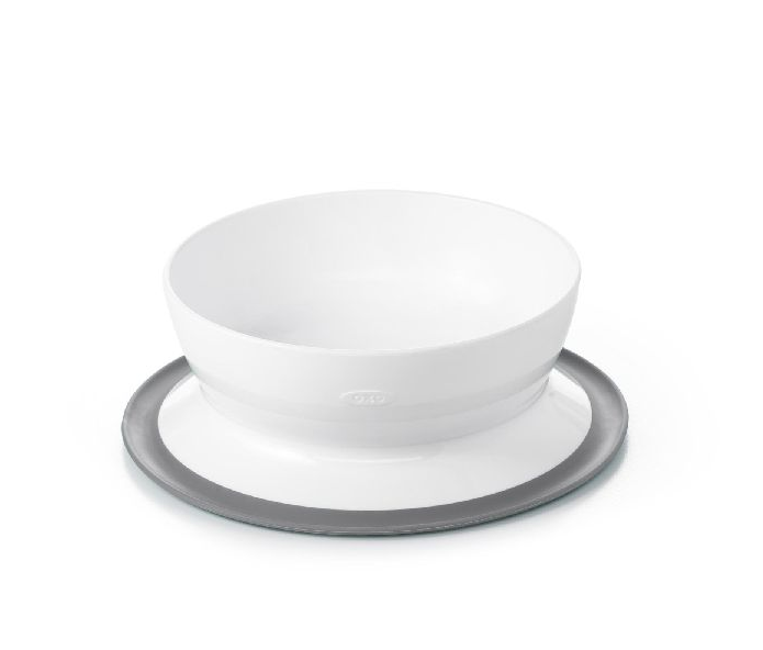 KOM, Stick & Stay Bowl, grey, rond, wit/grijs, uni, kunststof, met zuignap, stuk(s), bord
