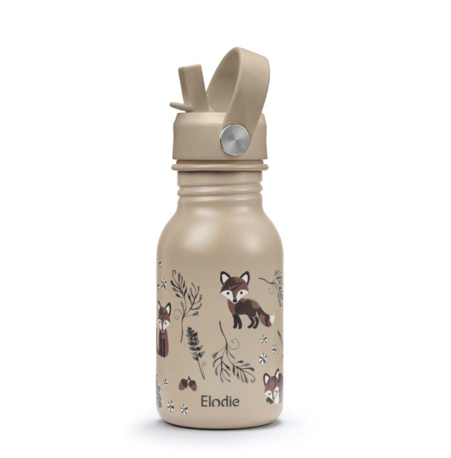 DRINKBEKER, 450 ml, Water Bottle, nordic woodland, aop vos/kastanje/bladeren, RVS, handvat, rietje, 1 stuk(s), 2023