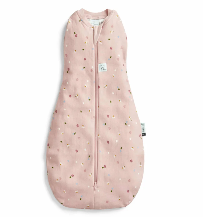SLAAPZAK, 70cm, ZM, 1.0TOG, daisies, roze, Cocoon Swaddle Bag, Mild Pouch, aop bloemen, bio katoen/bamboe, 2023