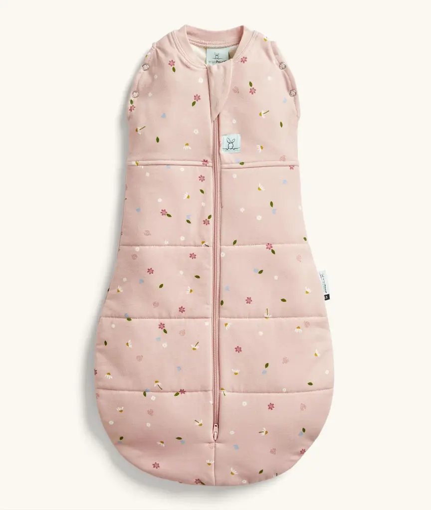 SLAAPZAK, 80cm, ZM, 2.5TOG, daisies, roze, Cocoon Swaddle Bag, Warm Pouch, aop bloemen, bio katoen, 2023