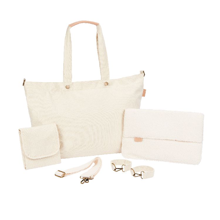 BABYMOOV | Verzorgingstas Tote Bag, sherpa, ecru,uni, canvas, +luiermat, +fopspeenhouder,+teddy opligzakje 2024