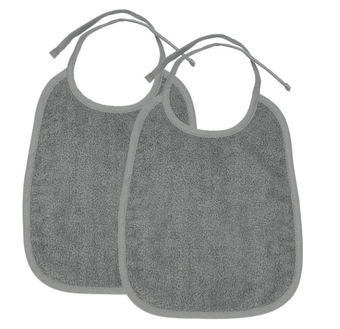 SLABBETJE, Basic Badstof grijs, grijs, uni, lintensluiting, badstof, 25x34cm, 2 stuk(s)