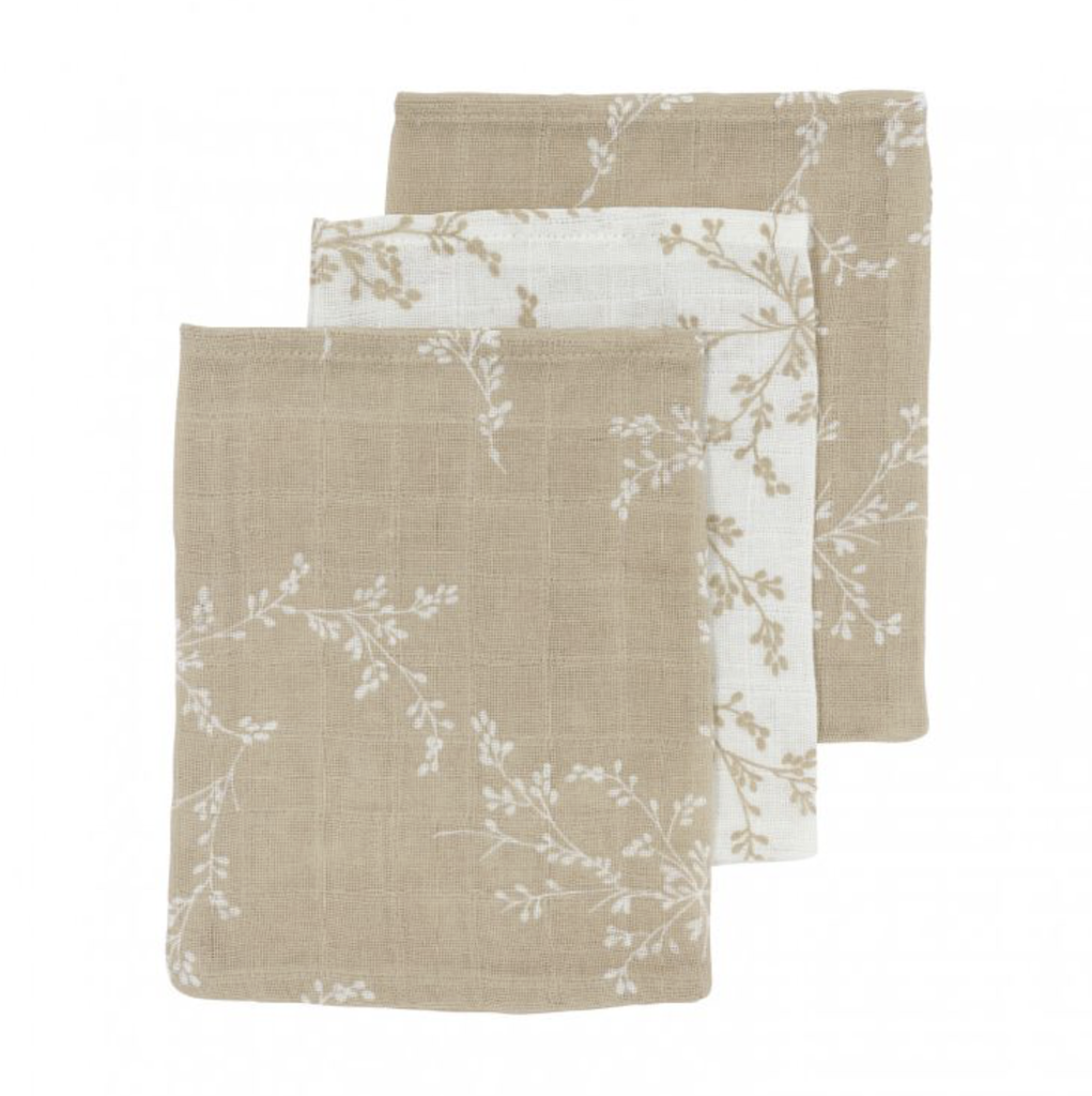 WASHANDJE, Branches sand, bruin/ecru, all over takkenprint, tetra, 3 stuk(s)