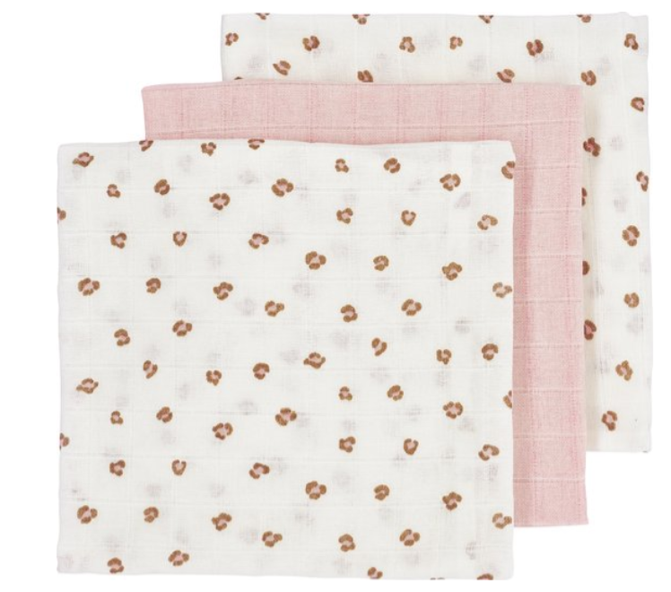 TETRA DOEK, 70x70cm, Mini Panther soft pink, wit/roze/bruin, all over panter print/uni, handdoek/luierdoek, 3 stuk(s)