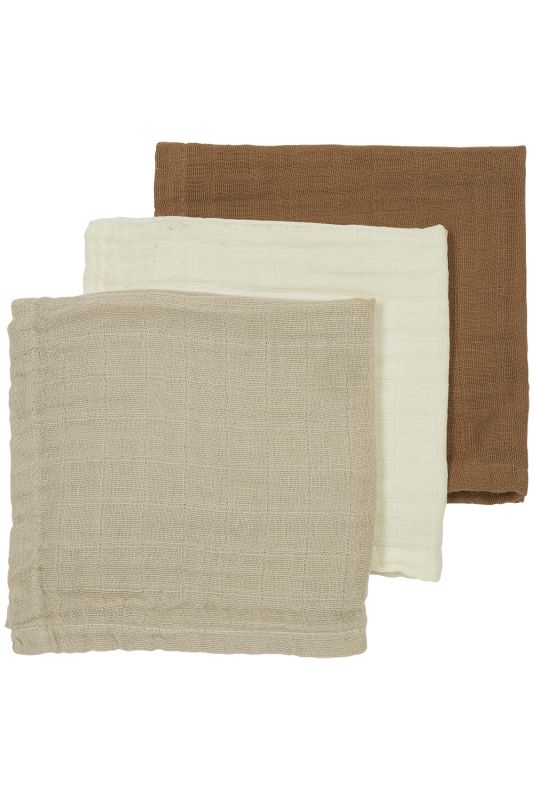 MONDDOEK, 30x30cm, offwhite/sand/toffee, bruin/ecru, uni, tetra, 3 stuk(s), Pre-washed
