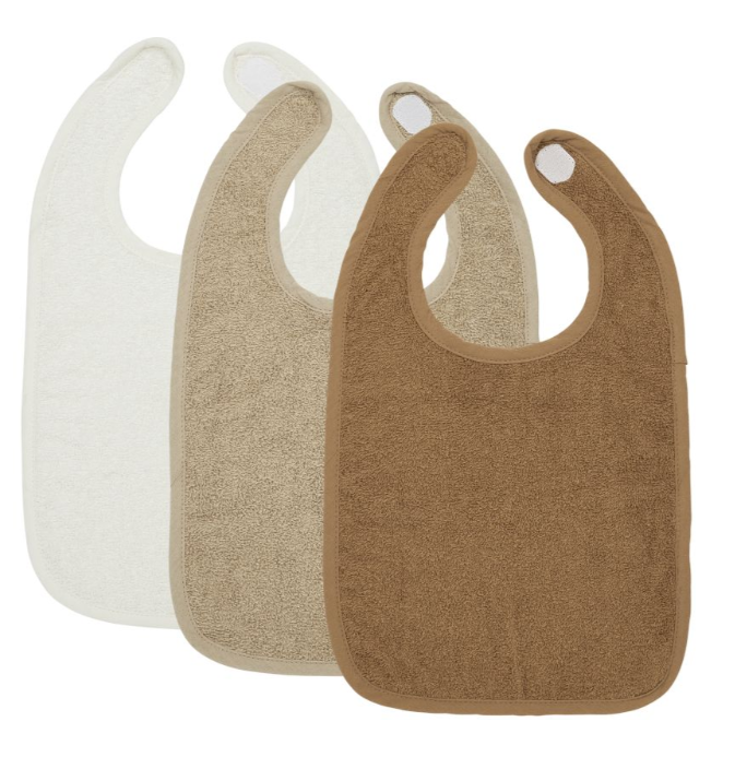 SLABBETJE, Basic Badstof offwhite/sand/ toffee, Slab 3-pack, uni, velcrosl., badstof, 25x34cm, 3 stuk(s)