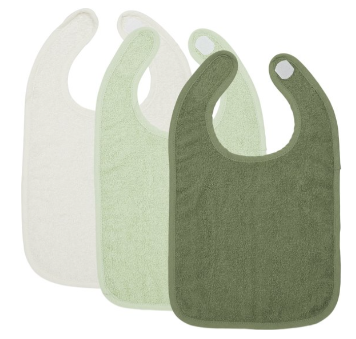 SLABBETJE, Basic Badstof offwhite/soft green/forest green, Slab 3-pack, uni, velcrosl., badstof, 25x34cm, 3 stuk(s)