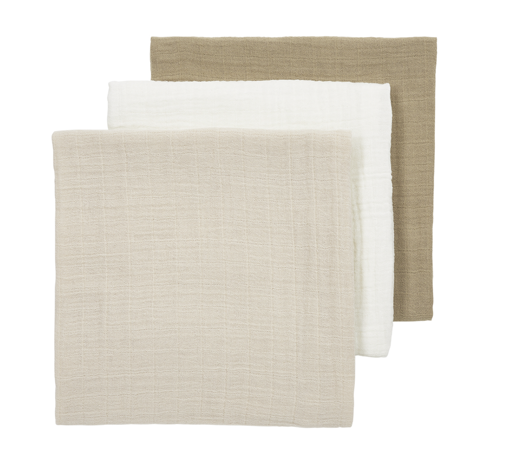 TETRA DOEK, 70x70cm, offwhite/soft sand/ taupe, bruin/ecru, uni, handdoek/ luierdoek, 3 stuk(s), Pre-washed