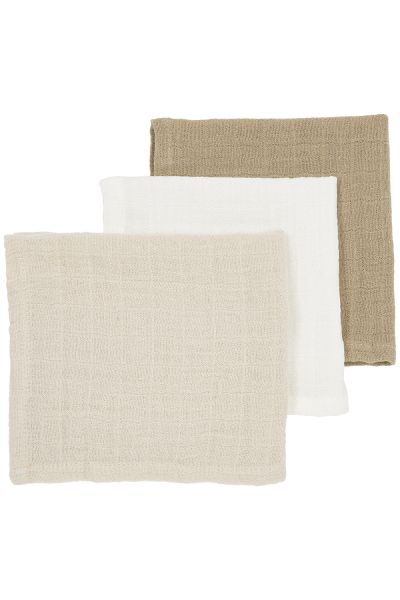 MONDDOEK, 30x30cm, offwhite/soft sand/ taupe, bruin/ecru, uni, tetra, 3 stuk(s), Pre-washed