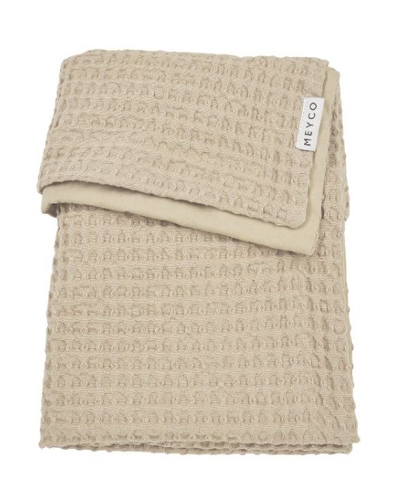 DEKEN, 75x100cm, Wafel Cotton sand, bruin/ecru, gewafeld/uni, katoen/katoen, TOG 1.0, voor wieg/draagmand/park