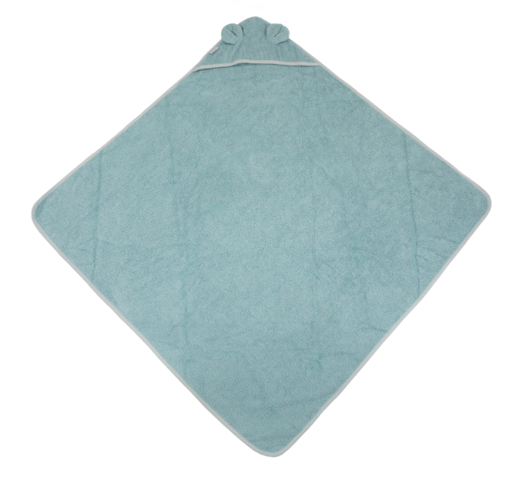 BADCAPE, B-Bathcape Ecological Sponge, bear blue/green, groen/blauw, uni, appl berenoortjes, badstof, 90x90cm
