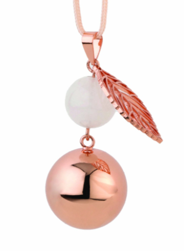ZWANGERSCHAPSBELLETJE, rosé gold pearl leaf, touw/belletje rose gold, vorm rond met blaadje, Fantasy, 2020