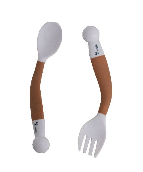 LEPEL/VORK, 2 delig, B-Bendable Spoon & Fork, terracotta, rood/bruin, uni, van 9 maand, bestek