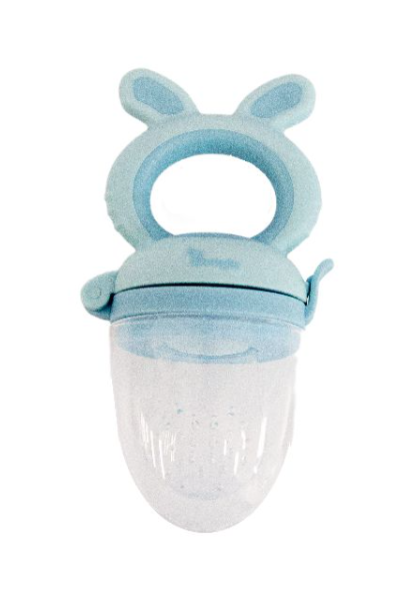 SABBELSPEEN, Fruit feeder 4-in-1, bunny, blauw, siliconen/netje, met dop