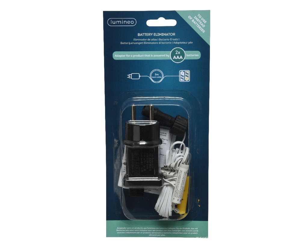 VERLICHTING TOEBEHOREN, adapter, batterijvervanger 2x AAA, zwart, 3 m wit aanloopsnoer