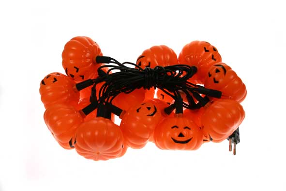 VERLICHTING, lichtsnoer, pompoenen, oranje, plastic, indoor, 20 leds: warm wit, zwart snoer, excl. batt.