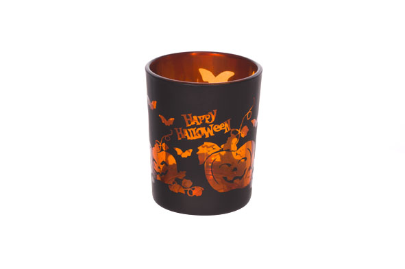 Cosy & Trendy | Theelichthouder Happy Halloween Zwart/Oranje 5,6 x 6,7 cm