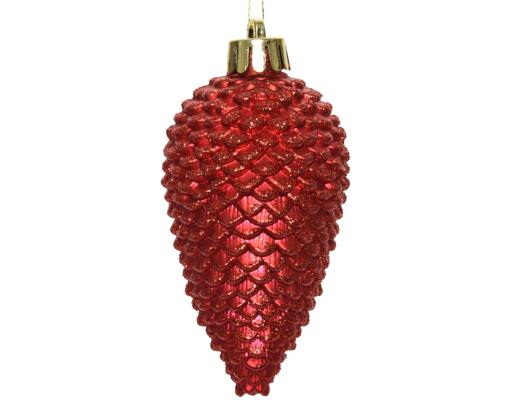 Decoris  | Hangfiguur Polystyreen Dennenappel Kerstrood Ø4,5x8cm 6-pack