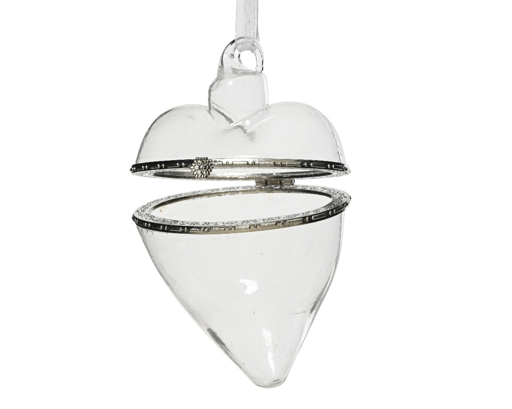 Decoris | Hangfiguur Glas Hart Transparant/Zilver Ø7x10cm