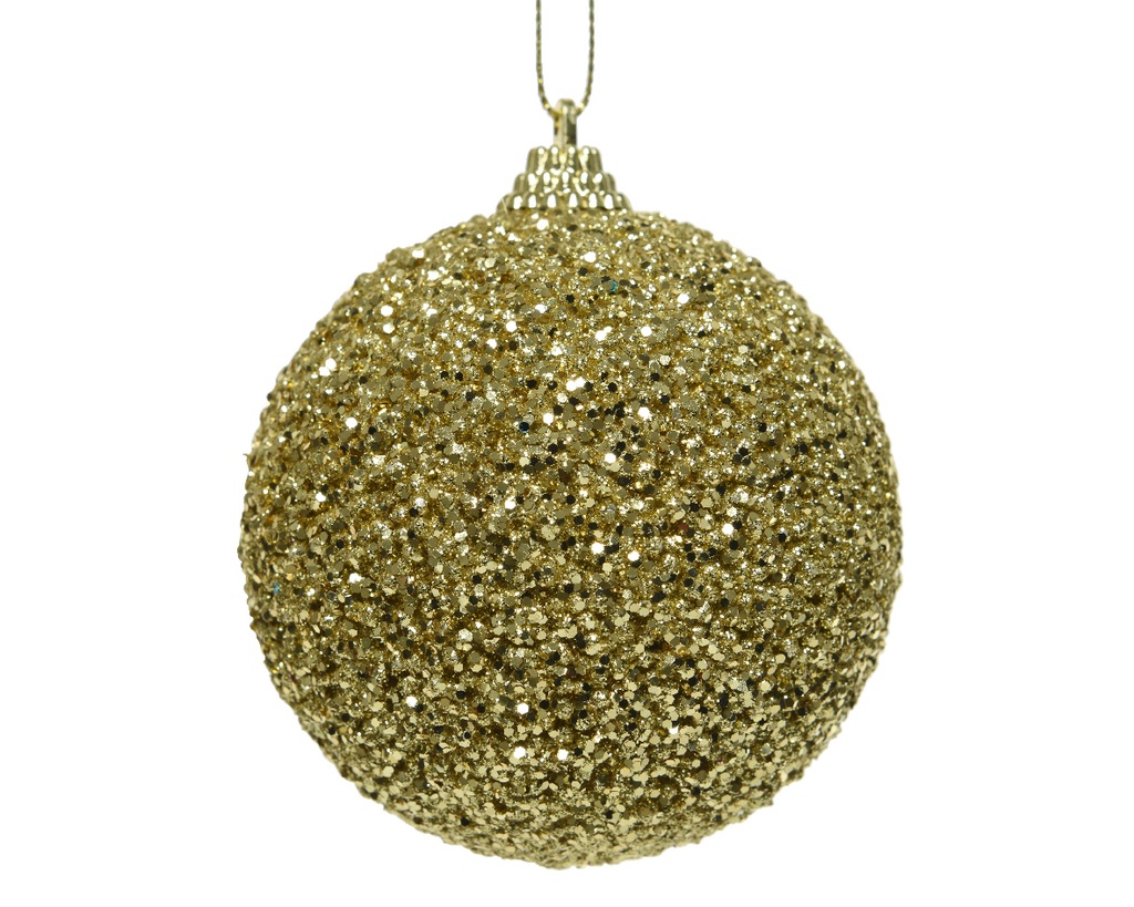 KERSTBAL, 8 cm, licht goud, uni, foam, met glitterkralen, ruw, mat/glitter, 1 stuk(s)