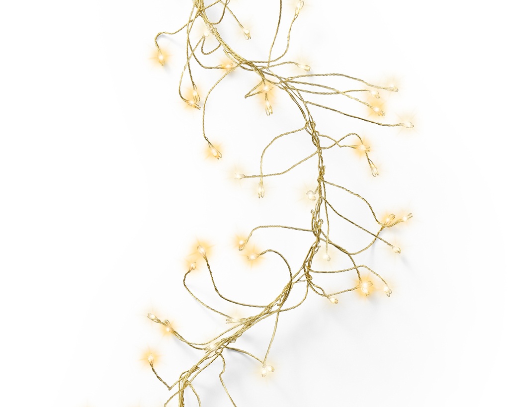 VERLICHTING, Cluster Twinkle, outdoor, 960 microleds: klassiek warm/warm wit, snoer: goud, 6 m + 5 m, 8 functies