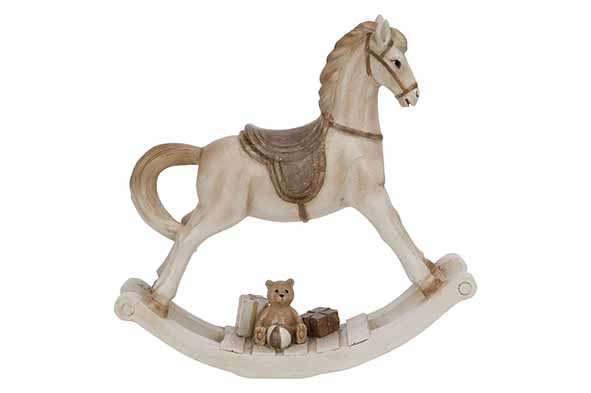Cosy & Trendy | Beeld Schommelpaard Polyresin Beige/Ecru 15x4x15cm