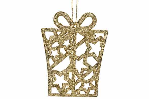 HANGFIGUUR, cadeau, 8 x 10 cm, goud, sterrenmotief, kunststof, mat/glitter, 1 stuk(s)