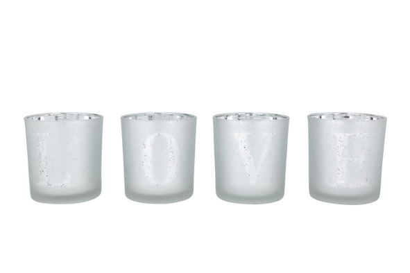 Cosy & Trendy | Theelichthouder Love Wit Glans/Mat 7x8 cm 4-delig