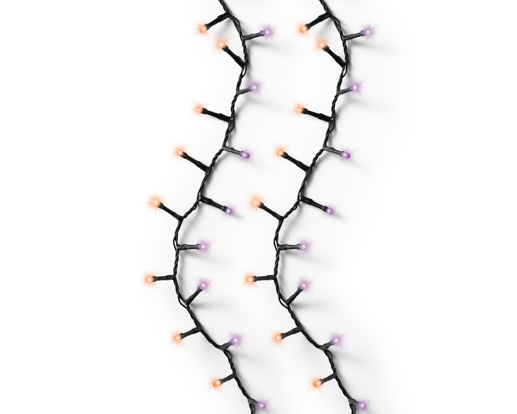 Lumineo | Verlichting Compact Twinkle In/Outdoor 750 Leds Paars/Oranje Snoer Zwart 16m + 5m Aanloopsnoer 8 Functies Adapter
