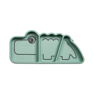 Done By Deer | Plat bord Croco met Vakverdeling Stick & Stay Snack Plate Silicone Groen