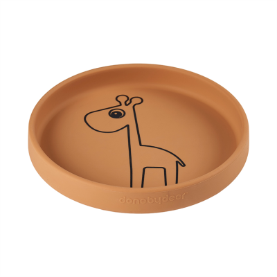 PLAT BORD, Silicone Plate, Raffi, rond, mustard, geel, uni/print giraf, siliconen, 1 stuk(s), bord, 2024