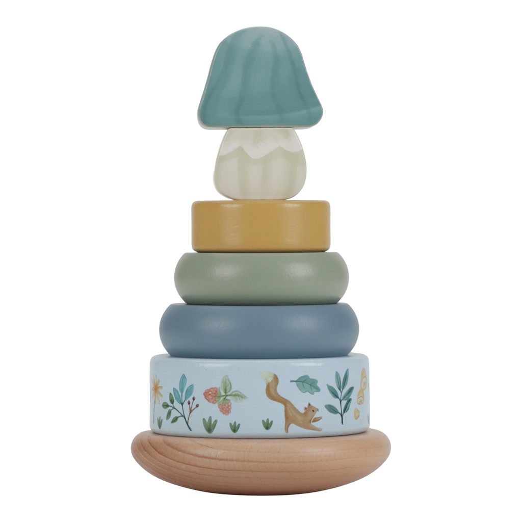 Little Dutch | Stapelpyramide Forest Friends Paddenstoel Tuimelstapelaar Hout Blauw +12m