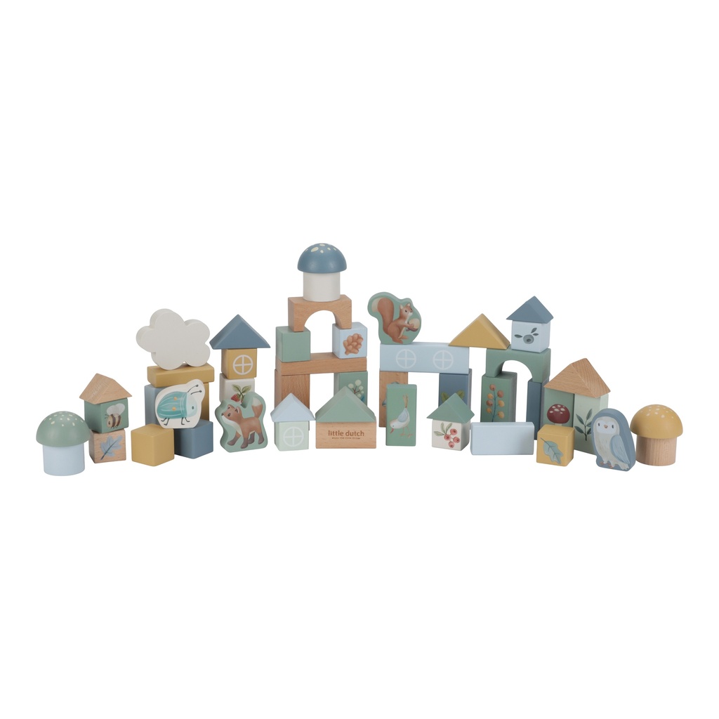 Little Dutch | Bouwblokken Forest Friends Hout Blauw +24M