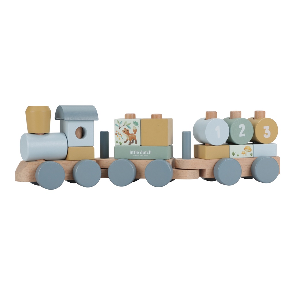 Little Dutch | Blokken Forest Friends Blokkentrein Hout Blauw +12m
