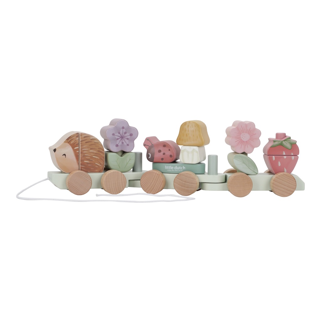 Little Dutch | Blokken Fairy Garden Egel Blokkentrein Hout Roze +18m