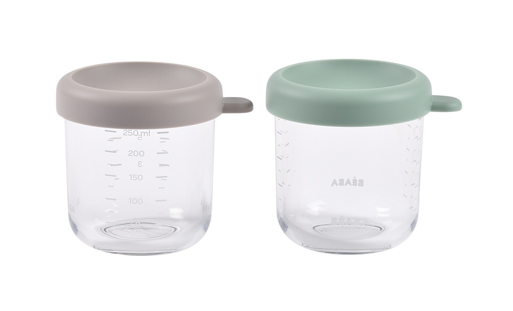 Beaba | Bewaarpotje Glas/Siliconen Green/Gazelle 250ml 2-pack