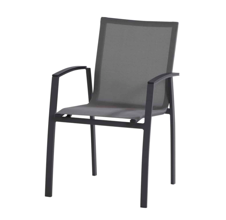 4SO | Tuinstoel Toronto Matt Carbon Textileen Doek Aluminium Frame Stapelbaar Grijs 62x58x89cm  